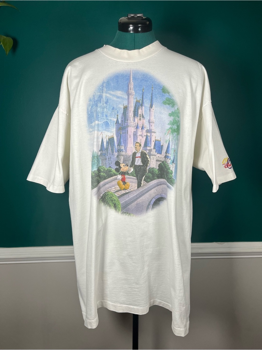 RARE vintage Disney White Graphic T-Shirt with Walt and Mickey